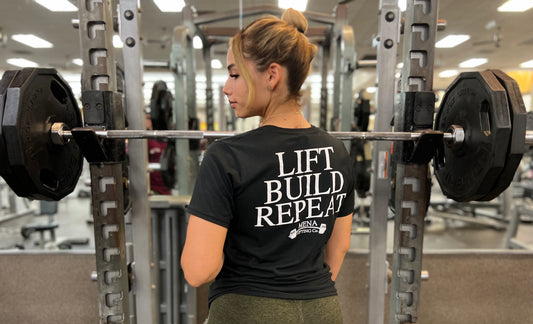 LIFT BUILD REPEAT womens tee